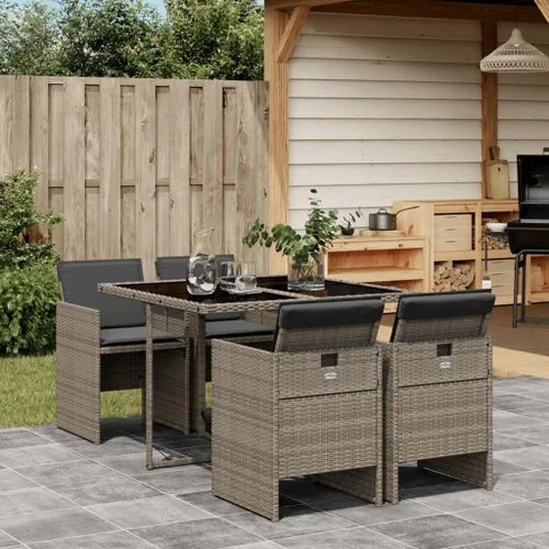 Vista 22 de Juego de comedor de patio de 5 piezas, muebles de exterior sintético de ratán beige, mesa rectangular con 4 sillas, resistente a la intemperie