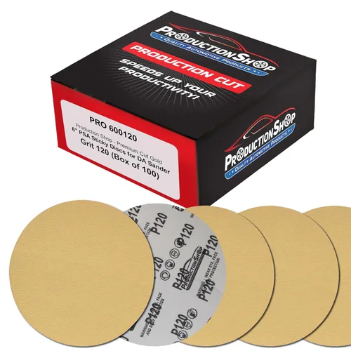 Vista 15 de ProductionShop Discos de lijado dorados PSA de grano 60 de 6 pulgadas, caja de 80 unidades, papel de lija abrasivo autoadhesivo para lijadoras