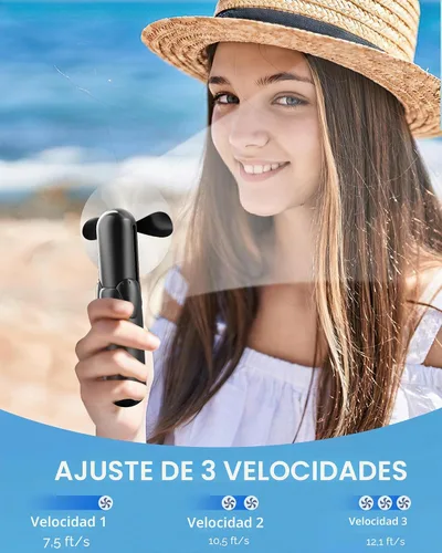 Vista 2 de Mini Ventilador de Mano Portátil con USB Recargable, Batería Operada de 2000 mAh, 3 Velocidades Ajustables, Pequeño Ventilador de Bolsillo Personal
