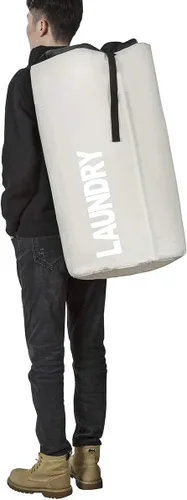Vista 2 de Chrislley Cesta de lavandería plegable 106L, mochila de lavandería, bolsa Beige