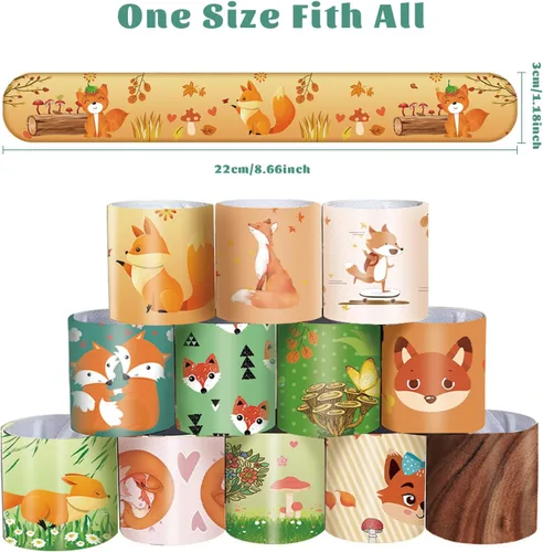 Vista 2 de 48 pulseras de zorros de zorro de bosque, pulseras de dibujos animados de animales del bosque para niños y niñas, suministros de fiesta de bosque