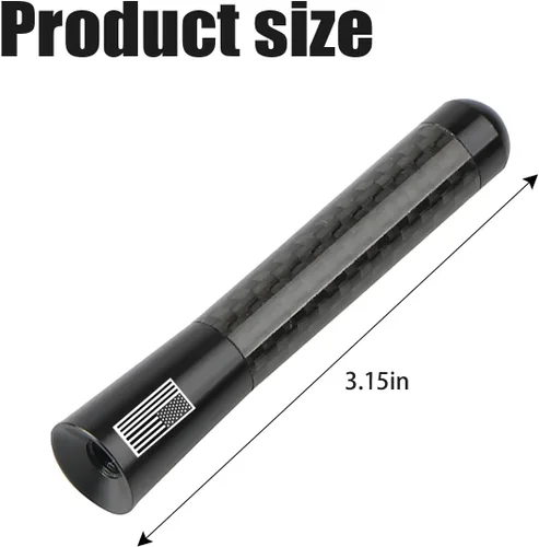 Vista 2 de BESULEN Antena Corta de Coche, Antena de Radio de Auto de 3.1 Pulgadas de Fibra de Carbono con Bandera Americana de Aluminio para Recepción AM/FM