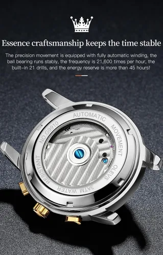 Vista 24 de OLEVS Relojes automáticos para hombre, oro de lujo, vestido de diamantes de cuerda automática, esqueleto mecánico, Tourbillon, reloj de pulsera