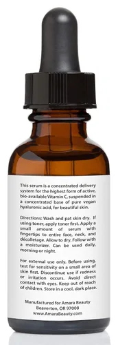 Vista 4 de Serum con Vitamina C Amara Organics para rostro 20% con ácido hialurónico y Vitamina E, 1 fl.