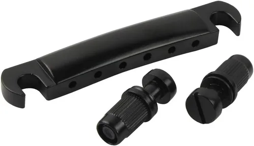 Vista 2 de FLEOR Puente de guitarra eléctrica y pieza de cola con tachuelas para guitarra estilo LP, color negro Juego de puente y cordal negro