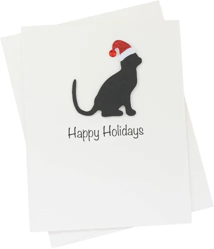 Vista 8 de Black Doodle Bernedoodle - Tarjetas de Navidad (10 unidades), hechas a mano, base blanca, perro con sombrero de Papá Noel Negro