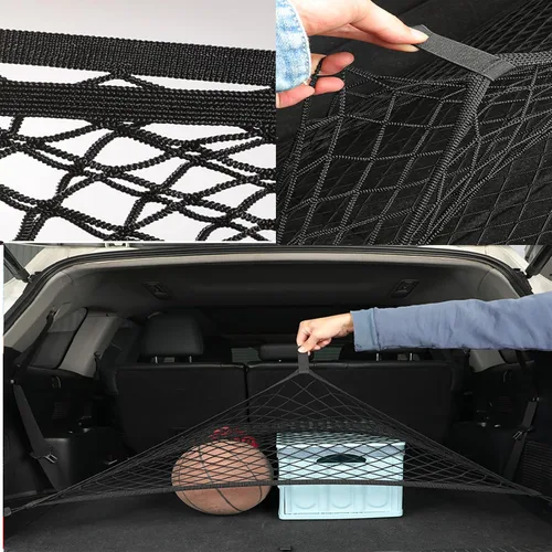 Vista 9 de Red de barrera para perros y automóviles, red de equipaje elástica para equipaje (47.24 x 33.85 pulgadas), red de seguridad de doble capa
