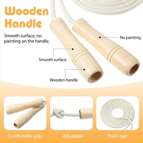 Vista 4 de Hungdao 4 cuerdas de saltar para niños con mango de madera, cuerda de saltar ajustable trenzada de algodón para ejercicio, fitness, saltar cuerda