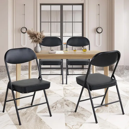 Vista 2 de HOMEFUN Juego de 4 sillas plegables acolchadas con cojín y marco de metal duradero, no requiere montaje para fiestas, cocina, oficina, boda
