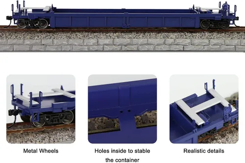 Vista 2 de Evemodel C8749 1pc HO Scale 40ft Well Car 1:87 Fondo cóncavo 40' carro plano (1pc - azul)