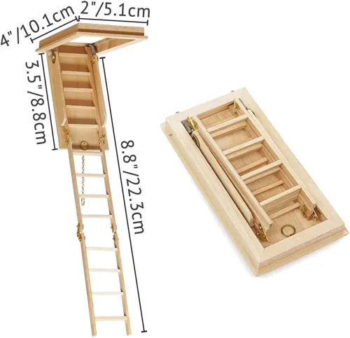 Vista 4 de Odoria 1/12 Miniatura Plegable Escaleras de Ático Accesorios de Muebles de Casa de Muñecas