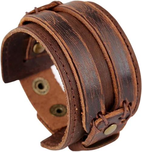Vista 8 de Hamoery Men Leather Bracelet Punk Braided Rope Alloy Bracelet Bangle Wristband