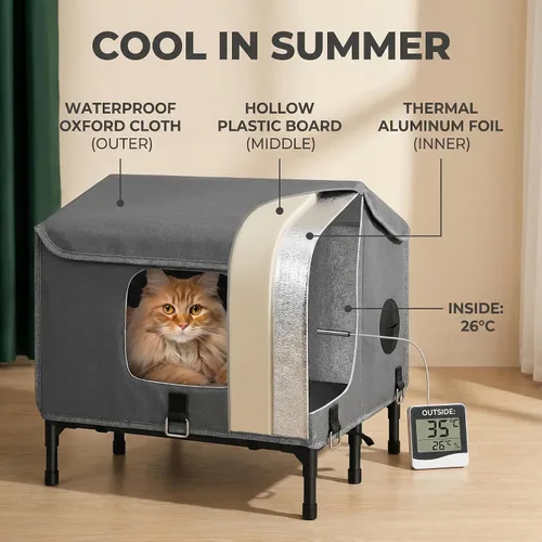 Vista 3 de Casa para gatos al aire libre resistente a la intemperie para primavera y verano, refugio portátil para gatos callejeros, sin instalación, plegable