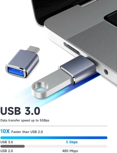 Vista 3 de Adaptador USB a USB C, 4 unidades, [USB-C a USB-A] y [USB-A a USB-C], compatible con iPhone 17/16/15 Pro Max, MacBook Pro/Air, Samsung Galaxy