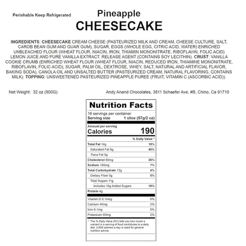 Vista 2 de ANDY ANAND CHOCOLATIER Lujosa tarta de queso de piña fresca de 9 pulgadas, estilo gourmet de Nueva York, rico queso crema de California, hecho a