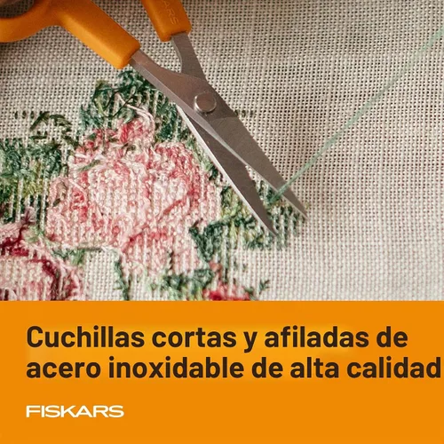 Vista 3 de Fiskars Tijeras con mango naranja de corte recto, hojas de acero inoxidable, mango ambidiestro de doble asa
