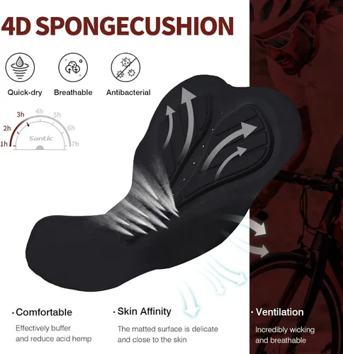 Vista 4 de Santic Pantalones cortos de ciclismo para hombre con relleno 4D para bicicleta de carretera