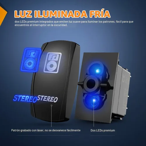 Vista 5 de Nilight Interruptor basculante de barra de luz LED, interruptor basculante estéreo, interruptor de encendido/apagado láser de 5 pines, 20A/12V, Azul