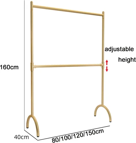 Vista 4 de Perchero colgante de metal dorado, perchero para colgar de 2 niveles, barra transversal ajustable en altura, perchero independiente para dormitorio