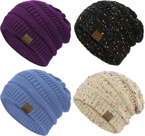 Vista 9 de Durio - Gorros de punto para mujer - Gorros holgados unisex, cálidos para invierno, suaves, transpirables y acogedores, con puño elástico de punto