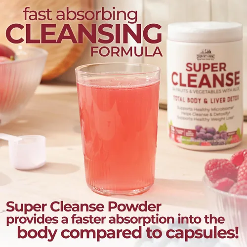 Vista 5 de Country Farms Super Cleanse, Super Juice Cleanse, apoya el sistema digestivo saludable, 34 frutas y verduras con aloe, promueve la desintoxicación