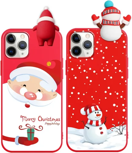 Vista 33 de Pack de 2 Fundas Lindas de Navidad para iPhone 7/8 / SE 2020/2022 4.7", Oso Rojo, Alce, Muñeca 3D, Muñeco de Nieve, Patrón Feliz Navidad, Silicona