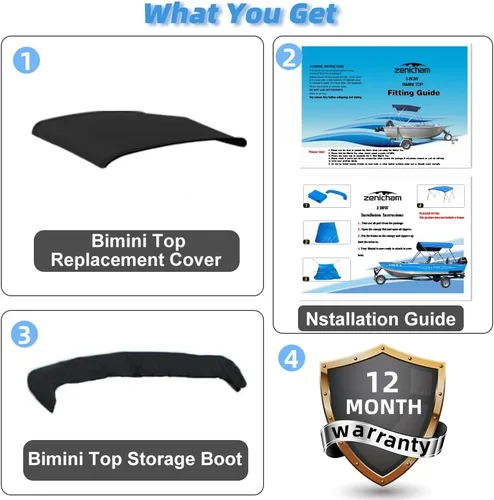 Vista 7 de Funda de repuesto para parte superior Bimini de 3 arcos, resistente a la decoloración y a las grietas, poliéster de grado marino 600D, impermeable