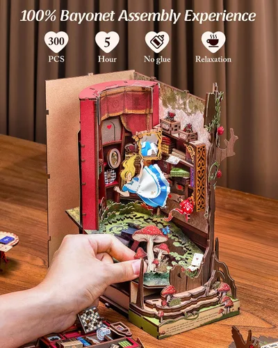 Vista 5 de ROBOTIME Kit de Rincón de Libros, Kit de Casa en Miniatura de Princesa de Cuento de Hadas para Bricolaje, Sujetalibros de Rompecabezas de Madera 3D