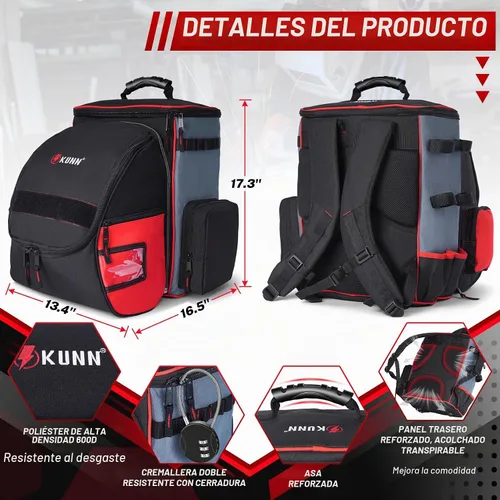 Vista 5 de KUNN Mochila de soldadura con bolsa desmontable para casco Rojo