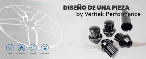 Vista 8 de Juego de 4 tuercas de rueda Veritek 14x1.5mm 38mm de longitud con llave hexagonal de 21mm y 22mm, negras, grandes, con asiento cónico