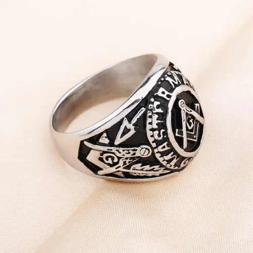 Vista 5 de YLWJSP Anillos de motociclista masónico con diseño masónico de maestro masón, joyería estilo sello masónico, joyería con sello masónico