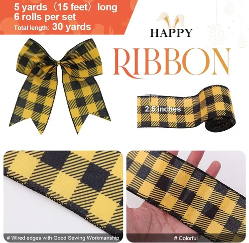 Vista 5 de 6 rollos de cinta de abeja de 30 yardas, cinta de borde con cable, cinta de miel para envoltura de manualidades de primavera y verano, rayas de 2.5