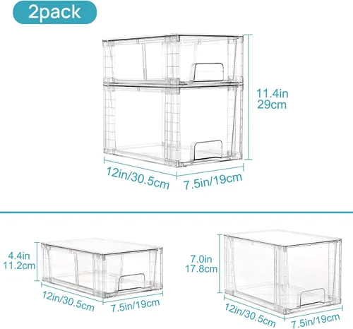 Vista 3 de Vtopmart Paquete de 4 cajones de almacenamiento apilables transparentes, para debajo del fregadero y la cocina, cajones de plástico fáciles