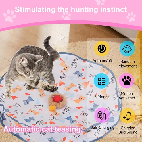 Vista 6 de Pelota de juguete interactiva para gatos, rodante rápido, juguetes automáticos para gatos activados por movimiento, sonido de pájaro simulado