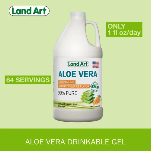 Vista 4 de Land Art Pure Aloe Vera - Gel Bebible con Sabor a Naranja y Mandarina - Filete Interior Procesado en Frío - de Hojas Frescas Orgánicas de Texas