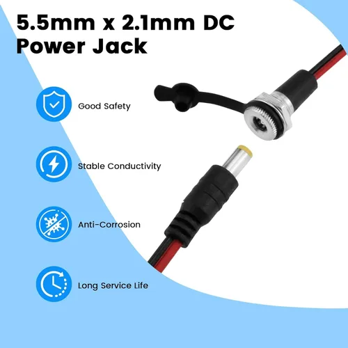Vista 5 de SDTC Tech 3 juegos 0.217 x 0.083 in 10A DC Power Jack Socket Roscado hembra adaptador de conector de montaje y 12V macho DC Power Pigtail Cable