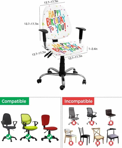 Vista 4 de Funda elástica para silla de oficina con texto en inglés «Happy Birthday» para silla de computadora, respaldo, cinta de colores, arte abstracto