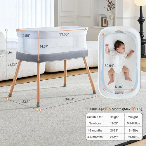 Vista 5 de VaVaSoo - Cuna mecedora automática, moisés eléctrico con 3 velocidades, cama mecedora con ruido blanco, cuna eléctrica para bebés de 0 a 6 meses