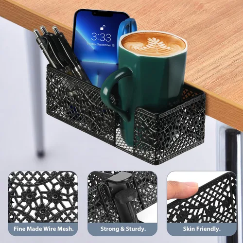 Vista 4 de Organizador de Escritorio con Clip para Escritorio Portavasos Portalápices para Almacenamiento de Escritorio Bebidas Soporte para Teléfono