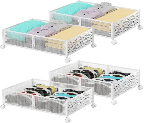 Vista 14 de Contenedor de Almacenamiento Debajo de la Cama con Ruedas, Organizador de Cajones de Almacenamiento para Zapatos Debajo de la Cama, Contenedores
