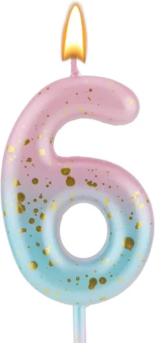 Vista 8 de Vela de letras con número de cumpleaños en degradé, velas de cumpleaños degradadas color rosa y azul para tartas