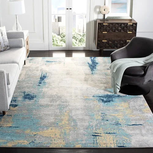 Vista 10 de SAFAVIEH Jasper Collection - Alfombra decorativa de 2 x 4 pies, azul y marfil, diseño abstracto moderno, no desprende pelusa y de fácil cuidado