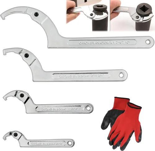 Vista 8 de Herramienta de Llave de Gancho Ajustable en C, Cromo Vanadio 3/4-2"(19-51mm)+2-4 3/4"(51-121mm) Juego de Llaves - Utilizada para Apretar Tuercas