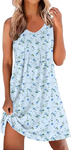 Vista 17 de Ekouaer Camisones para Mujeres Sin Mangas Camisa de Dormir Tipo Tank Camisón Cuello en V Camisola Plisada Camisa de Noche Vestido de Dormir Suave