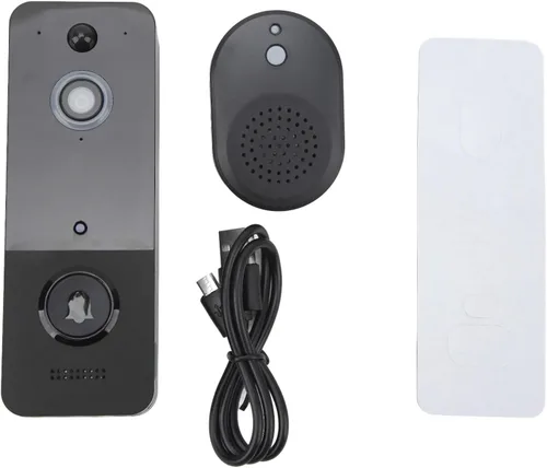 Vista 9 de Sanpyl Cámara de timbre de video, 1080P HD, audio de 2 vías, noche infrarroja, videollamadas remotas, cambiador de voz inteligente, lente gran
