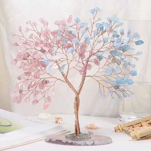 Vista 3 de Nupuyai Árbol de dinero hecho a mano de buena suerte con base de ágata en rodajas de ágata, piedra de cristal de energía curativa, árbol bonsái