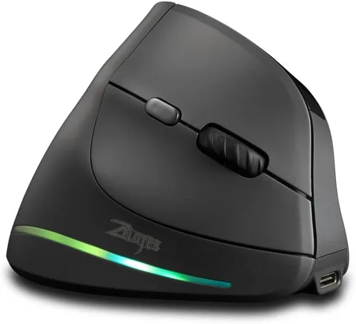 Vista 8 de zelotes Ratón vertical inalámbrico Bluetooth con pantalla, recargable, modo dual (BT 5.0/3.0 + receptor USB 2.4G), 4000 DPI (5 niveles ajustables)