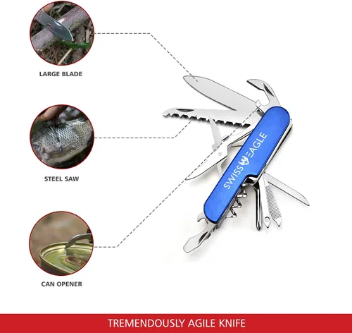 Vista 4 de Swiss Eagle Cuchillo de ejército multiherramienta: paquetes de 11 herramientas en tu bolsillo