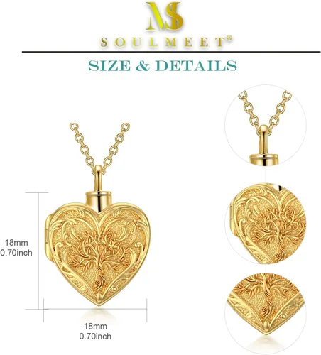 Vista 6 de SOULMEET Flower Cremation Jewelry for Ashes, SilverGold SunflowerButterfly Urn Necklace for Ashes, Cherish Memories Cremation Locket Jewelry