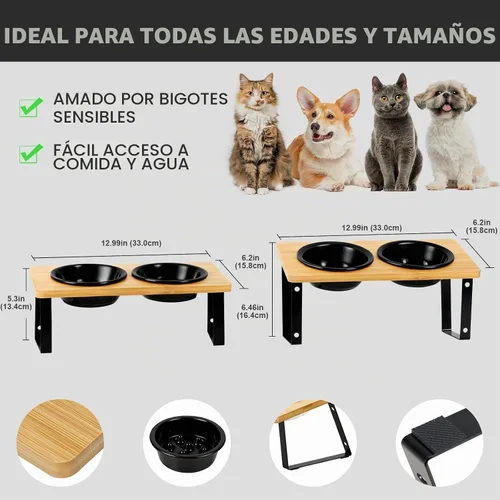 Vista 5 de LEAWALK Tazón de comida para gatos con altura ajustable mejorada Soporte de tazón de comida para perros de cerámica y tazón de alimentación lenta